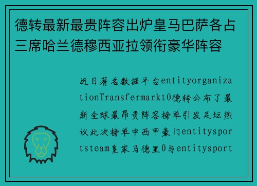 德转最新最贵阵容出炉皇马巴萨各占三席哈兰德穆西亚拉领衔豪华阵容 德转最新最贵阵容出炉皇马巴萨各占三席哈兰德穆西亚拉领衔豪华阵容